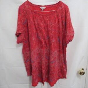 Lucky Brand Paisley Print Top Womens 3X Red Good Short Sleeve Cotton Modal